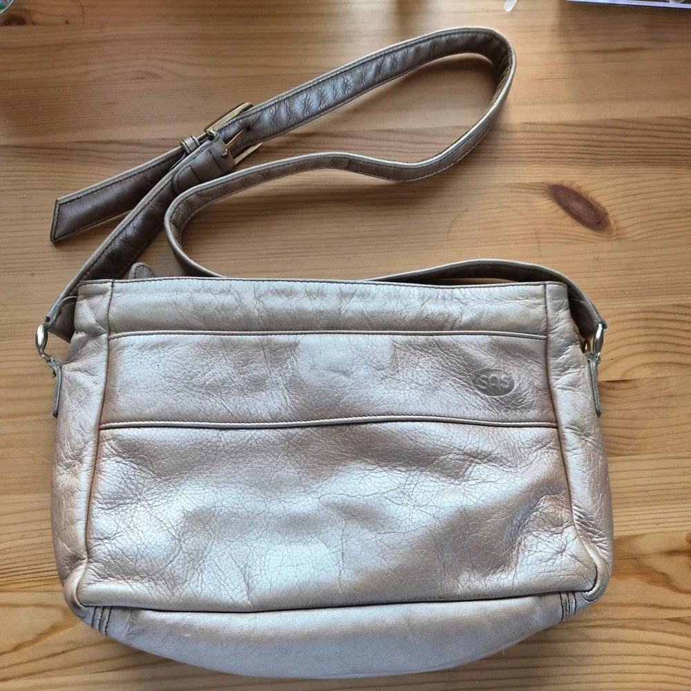 SAS San Antonio Shoemakers Metallic‎ Bronze Leather Crossbody Made in USA Retro